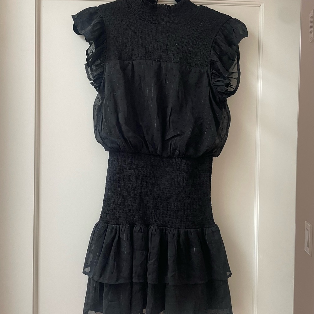 Aqua Black Ruffled Sleeveless Smocked Waist Mini Dress